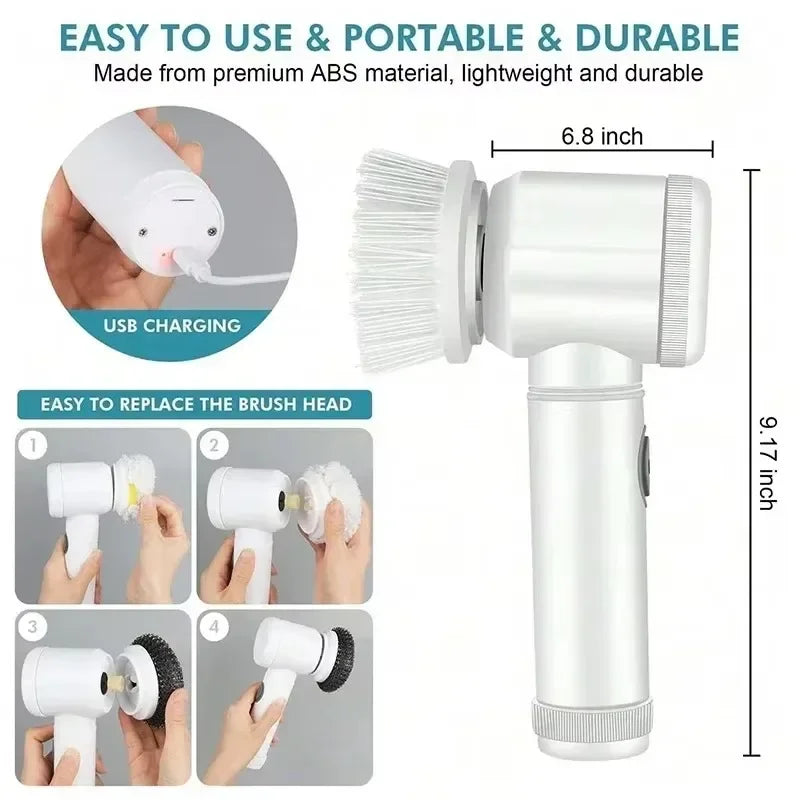 Arclo Mini 5-in-1 Cordless Spin Scrubber - interchangeable heads